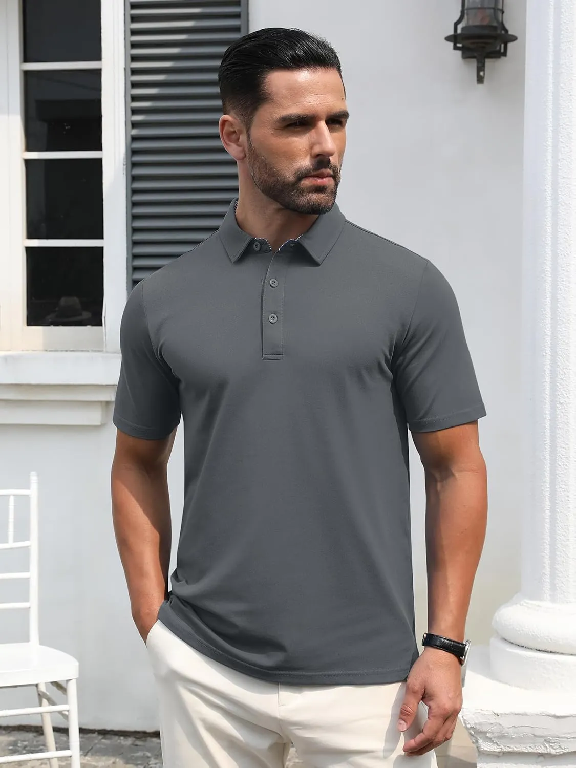 TACVASEN Men's Polo Shirts Short Sleeve Casual Cotton Pique 3 Buttons T-Shirts Classic Fit Golf Polo Shirts