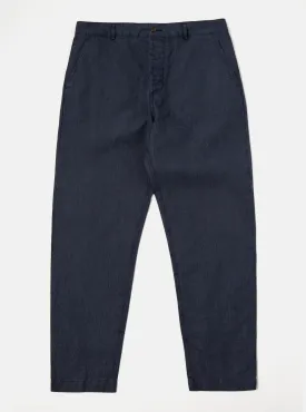 Universal Works Military Chino In Navy Linen Mix Puppytooth
