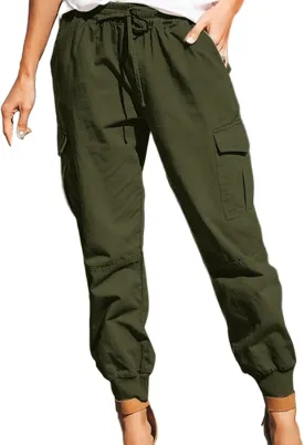Wankang Womens 2023 Soft Casual Drawstring Tie Elastic Waist Loose Jogger Pants Leopard Printed/Cargo Pants with Pockets