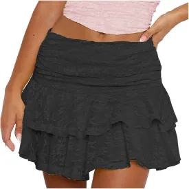 Women Flowy Shorts Skirts High Waist Ruffle Tiered Lace Mini Skirt Summer Cute Layered Casual Beach Travel Outfits