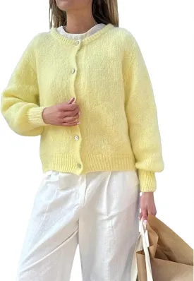 Women Y2k Button up Sweater Casual Lightweight Solid Color Knit Cardigan Cute Long Sleeve Crop Cardigan Fall Knitwear