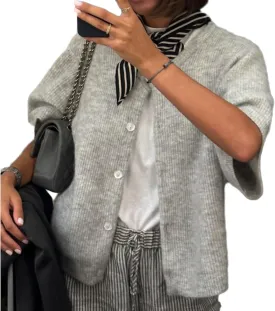 Women Y2k Short Sleeve Cardigans Button Down Rib Knitted Crop Sweater Shirt Cute Knitwear Top Coquette Clothes
