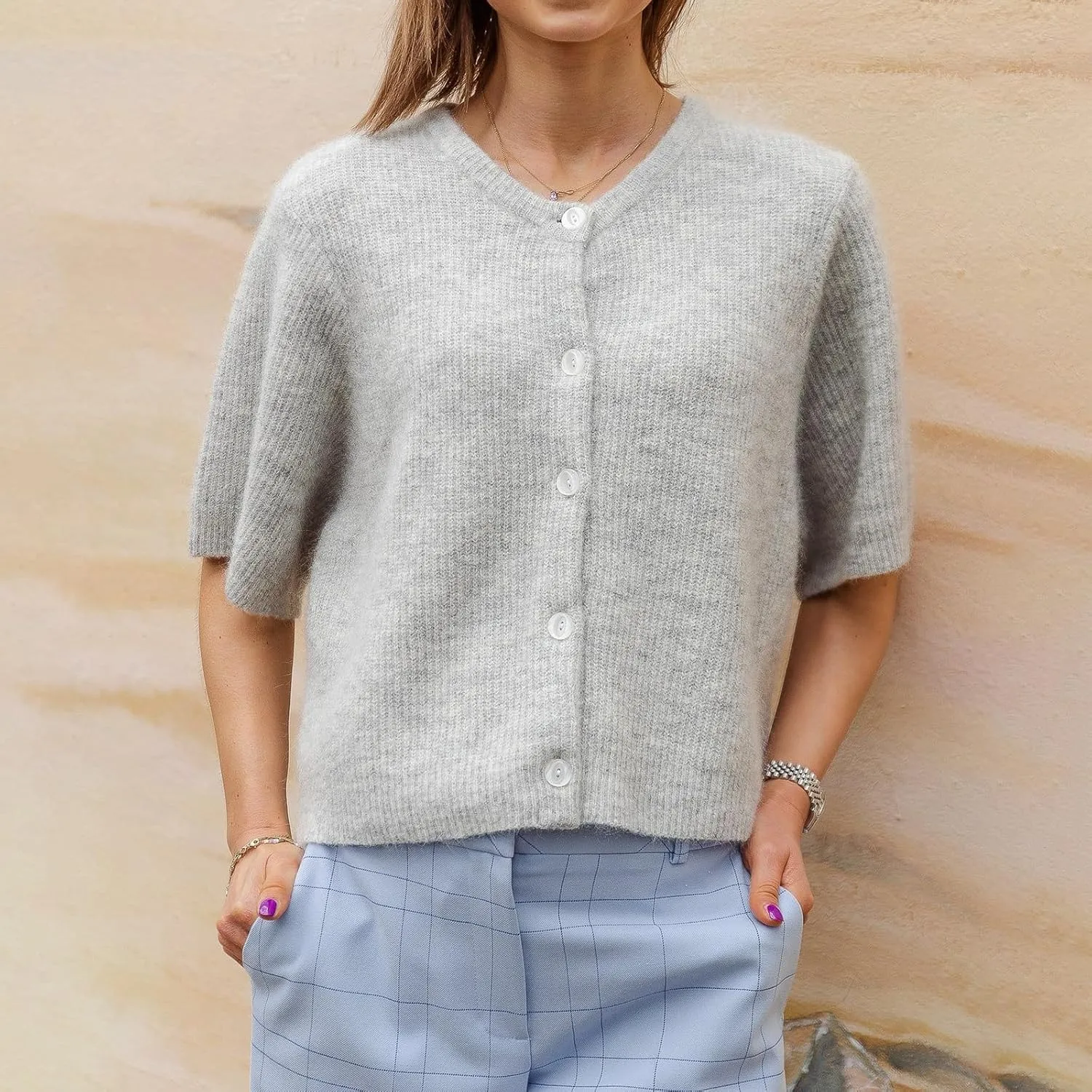 Women Y2k Short Sleeve Cardigans Button Down Rib Knitted Crop Sweater Shirt Cute Knitwear Top Coquette Clothes