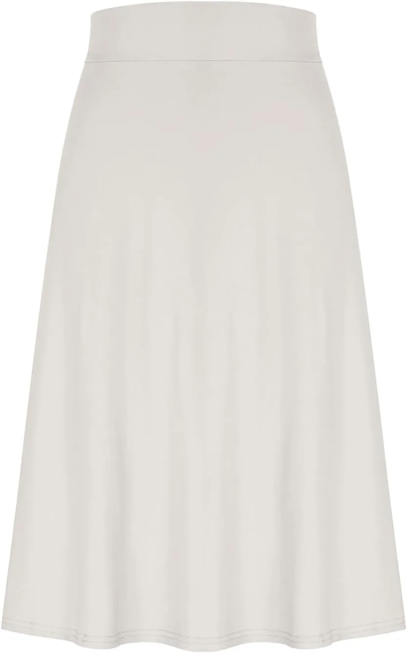 Women's Knee Length Casual Skirts Flared Elastic High Waisted Midi Pleated Flowy A-Line Summer Skirts Solid Color Skirt