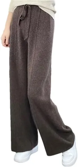 Women's Wide Leg Pants Elastic Waist Knitted Wool Casual Moped Pants Casual Straight Loose Trousers