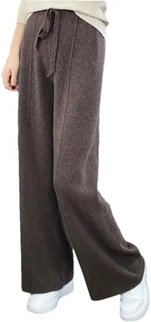 Women's Wide Leg Pants Elastic Waist Knitted Wool Casual Moped Pants Casual Straight Loose Trousers