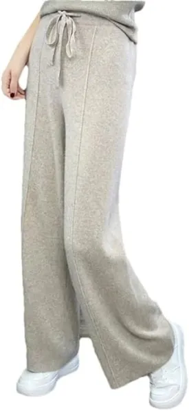 Women's Wide Leg Pants Elastic Waist Knitted Wool Casual Moped Pants Casual Straight Loose Trousers
