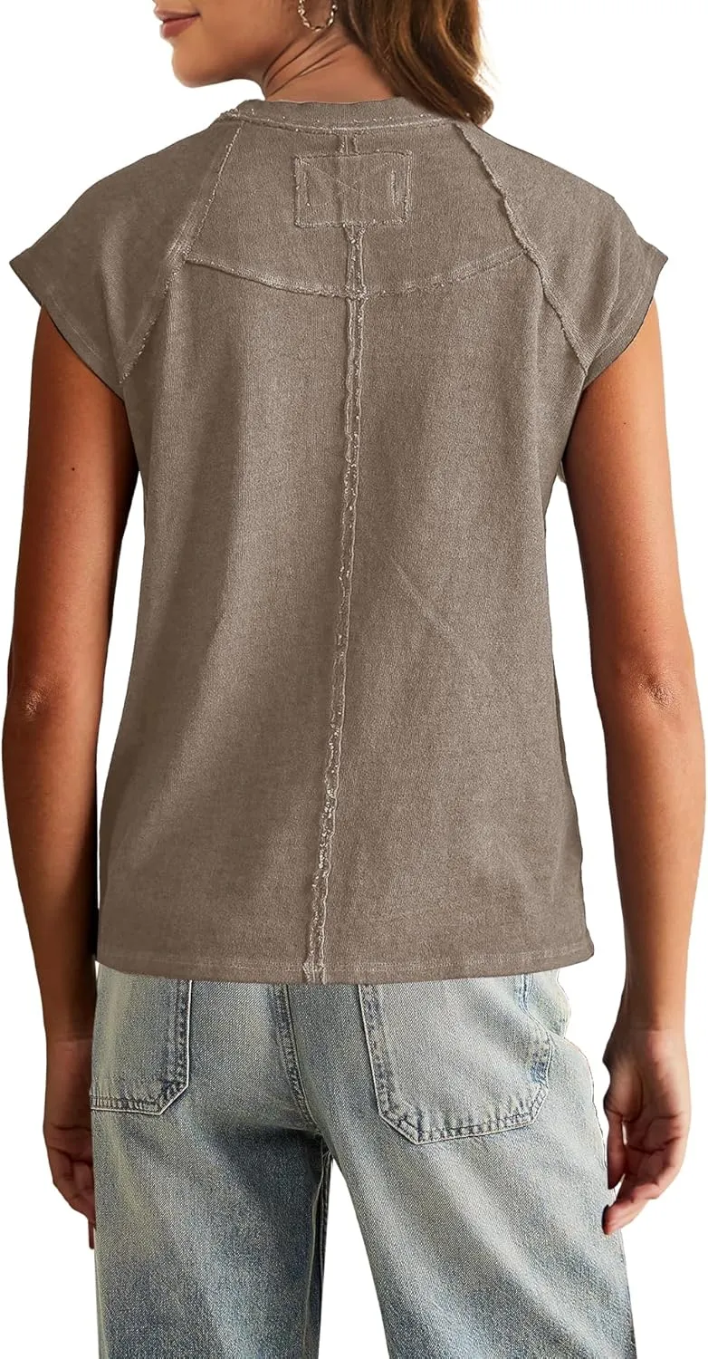 Yanekop Womens Short Sleeve Shirts Crewneck T Shirts Basic Tees Casual Summer Tops Cap Sleeve Tops Trendy Shirts