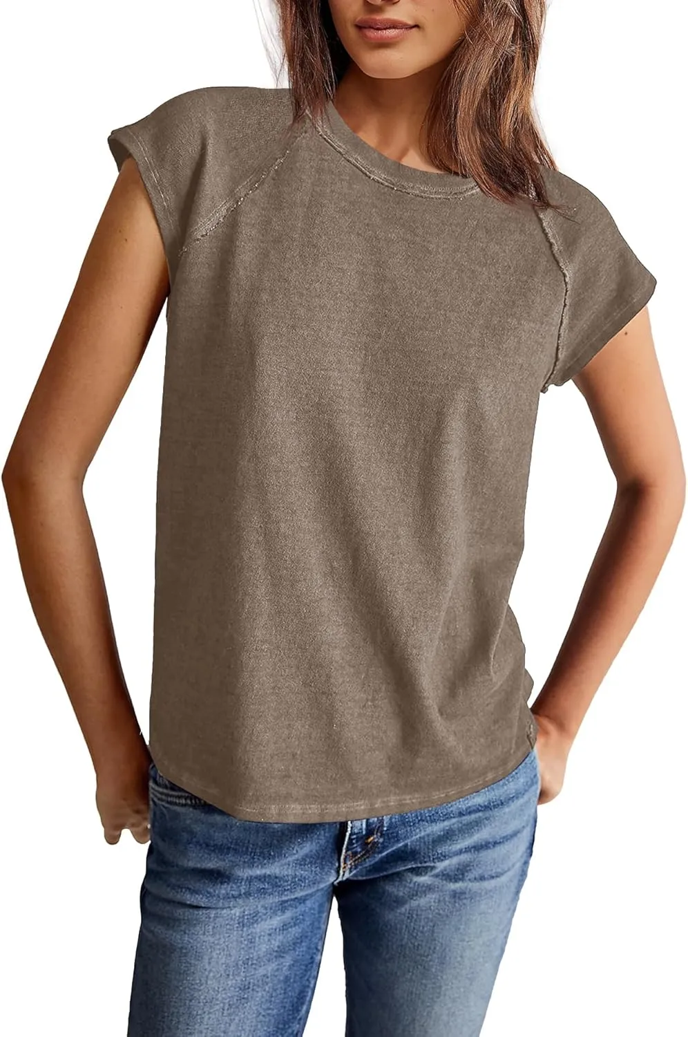 Yanekop Womens Short Sleeve Shirts Crewneck T Shirts Basic Tees Casual Summer Tops Cap Sleeve Tops Trendy Shirts