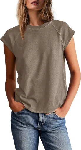 Yanekop Womens Short Sleeve Shirts Crewneck T Shirts Basic Tees Casual Summer Tops Cap Sleeve Tops Trendy Shirts