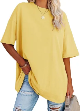 YEXIPO Women's Oversized T Shirts Summer Short Sleeve Loose Fit Casual Crewneck Plain Tunic Tops