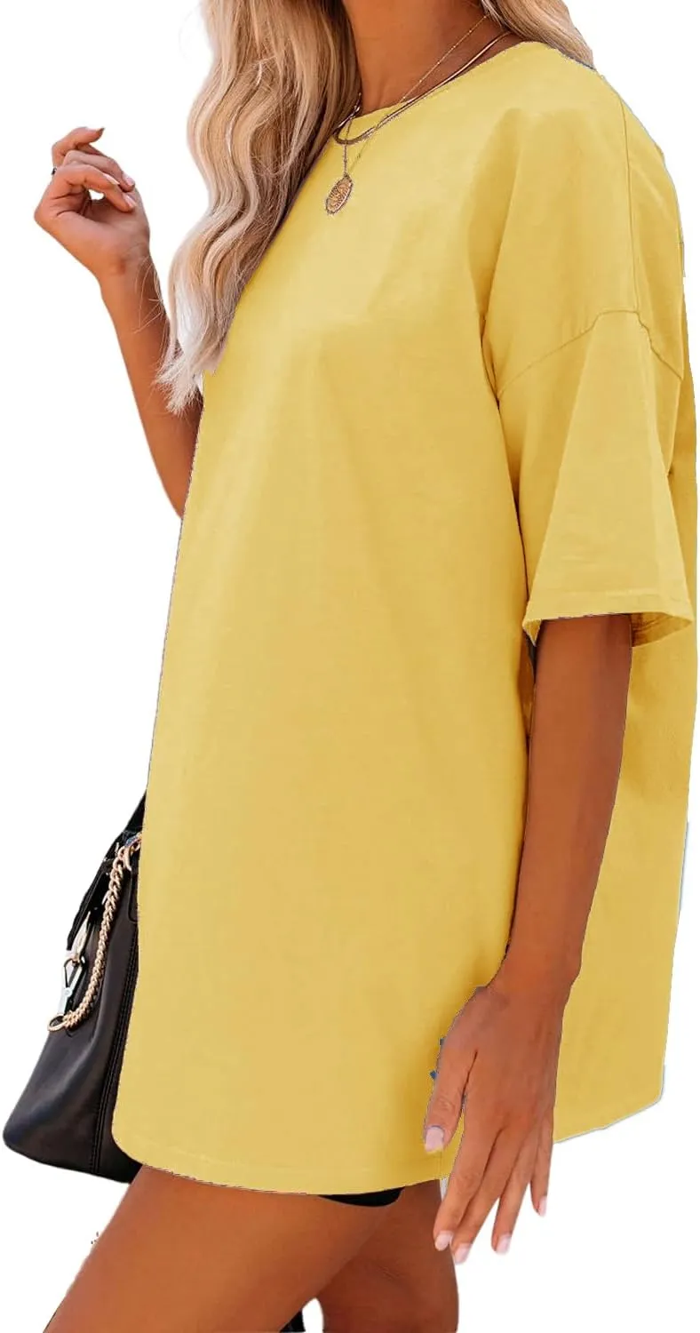 YEXIPO Women's Oversized T Shirts Summer Short Sleeve Loose Fit Casual Crewneck Plain Tunic Tops