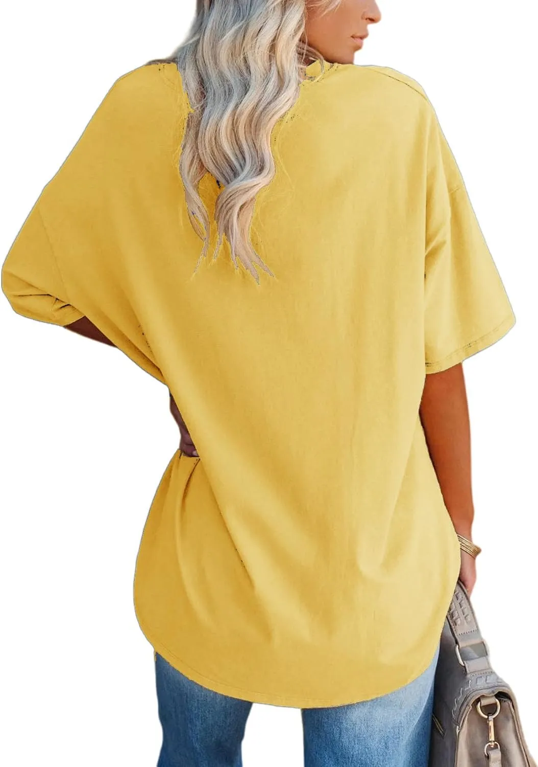 YEXIPO Women's Oversized T Shirts Summer Short Sleeve Loose Fit Casual Crewneck Plain Tunic Tops